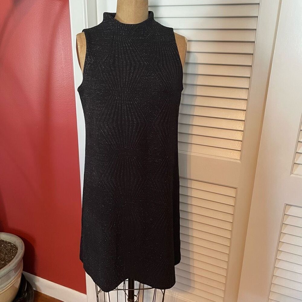 ECI NEW YORK | black shiny sleeveless mock neck mini dress S